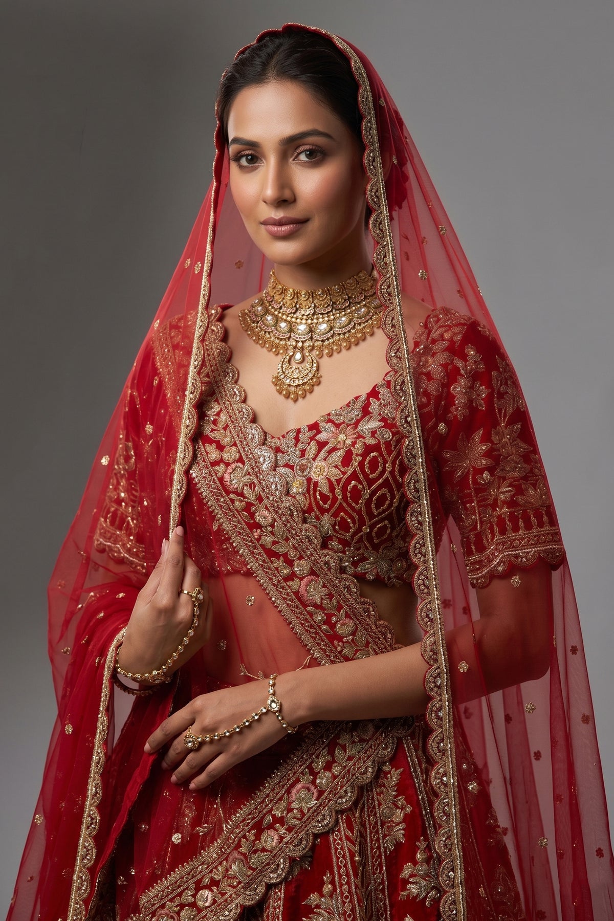 Red Matka Silk Designer Bridal Lehenga with Double Dupatta - red silk saree