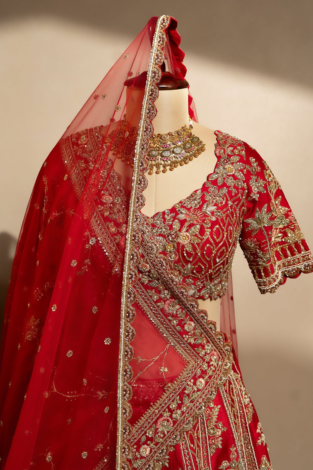 Red Matka Silk Designer Bridal Lehenga with Double Dupatta - red silk saree