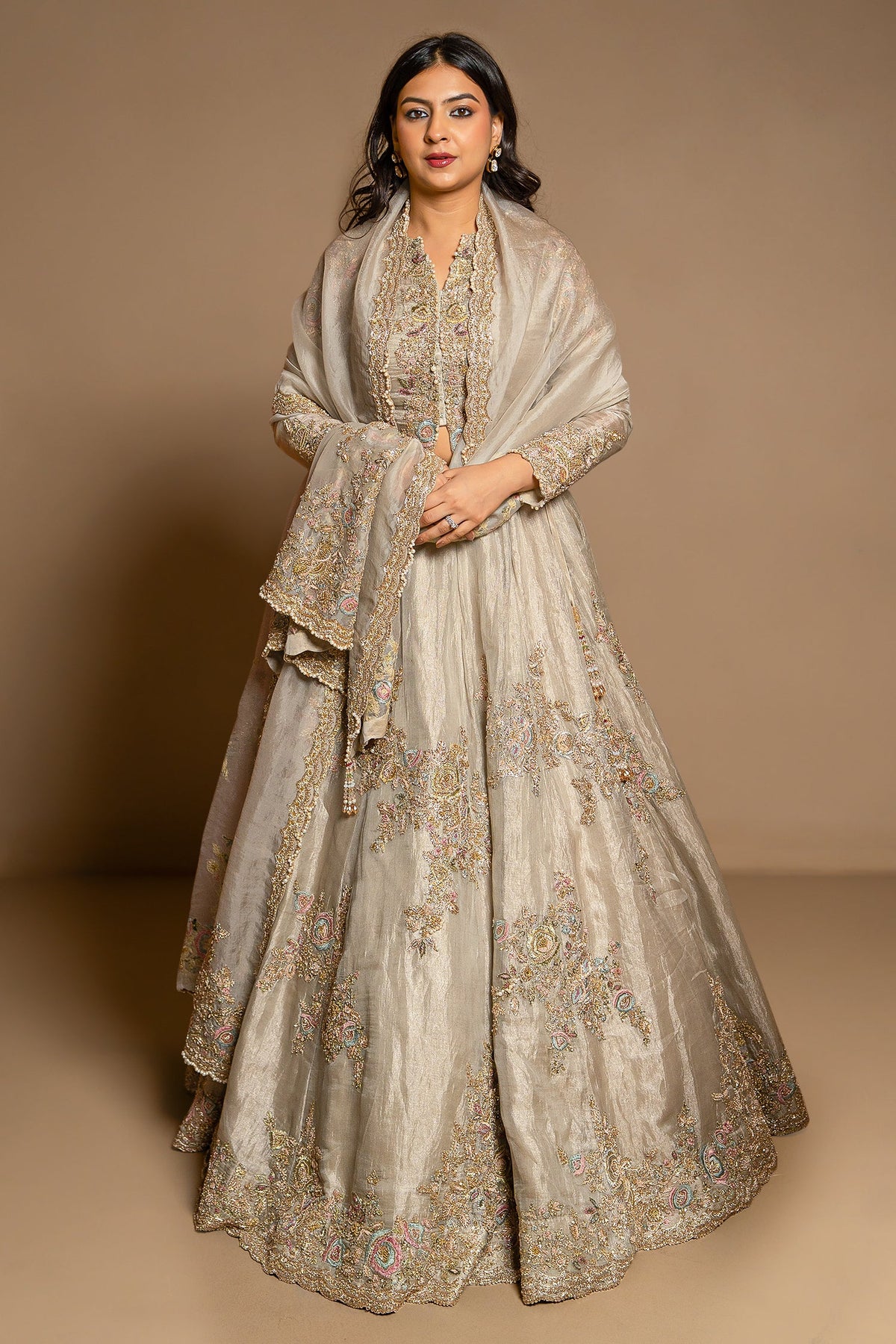 Sage Green Organza Zardosi and Embroidered Worked Lehenga - red organza saree embroidered