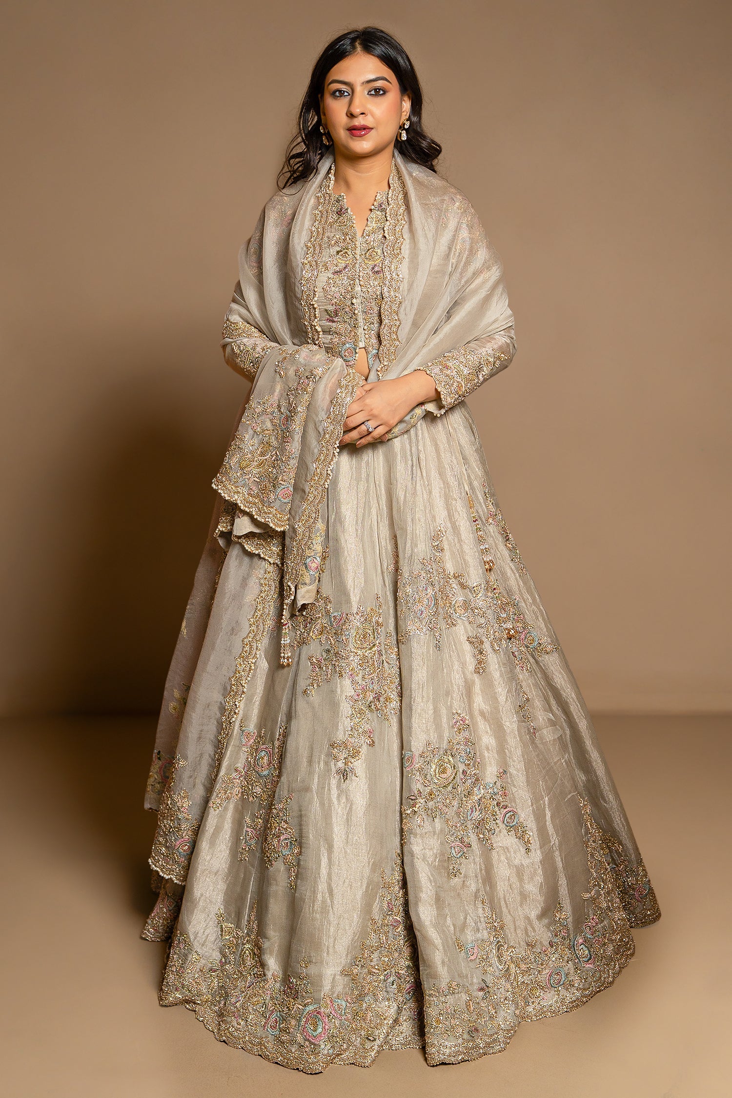 Sage Green Organza Zardosi and Embroidered Worked Lehenga - red organza saree embroidered