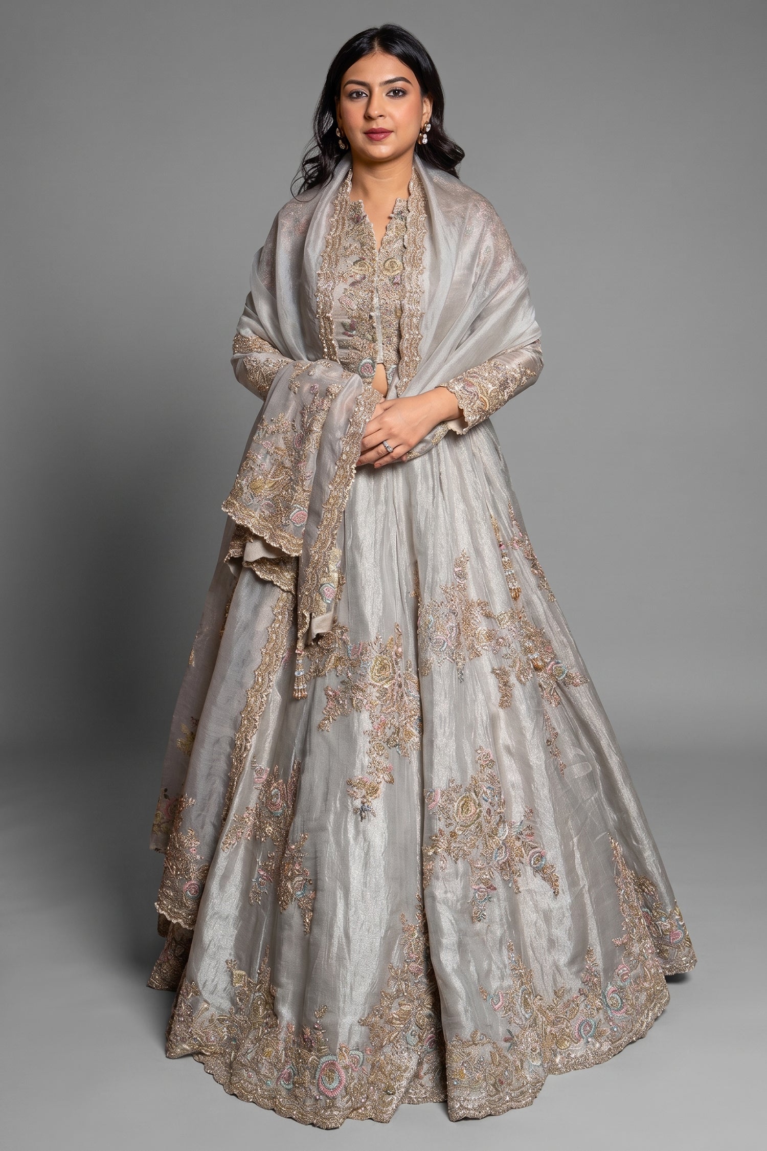 Sage Green Organza Zardosi and Embroidered Worked Lehenga - red organza saree embroidered