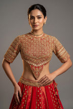 Maroon Raw Silk Tissue Paisley Motif Designer Bridal Lehenga with Double Dupatta - maroon silk saree