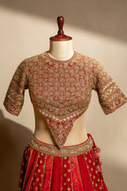 Maroon Raw Silk Tissue Paisley Motif Designer Bridal Lehenga with Double Dupatta - maroon silk saree