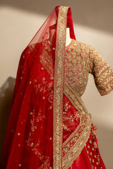 Maroon Raw Silk Tissue Paisley Motif Designer Bridal Lehenga with Double Dupatta