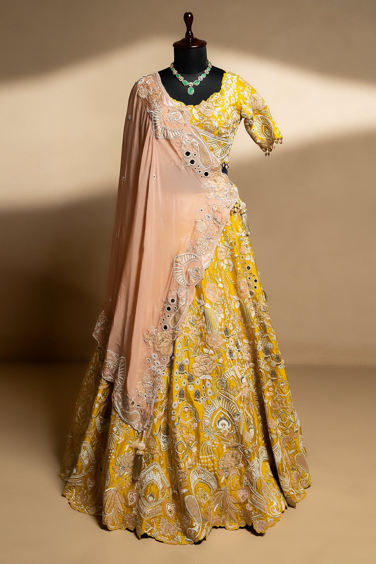 Yellow Raw Silk Desginer All Over Embroidered and Sequins Worked Lehenga - red silk saree embroidered