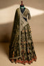 Olive Green Matka Silk Zardosi and Sequin Worked Lehenga with Double Dupatta - green silk saree