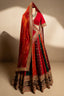 Multi Colored Matka Silk Designer Bridal Lehenga with Double Dupatta - red silk saree