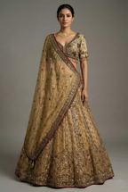 Golden Tissue Silk Sequinned and Beaded Designer Lehenga - gold silk saree