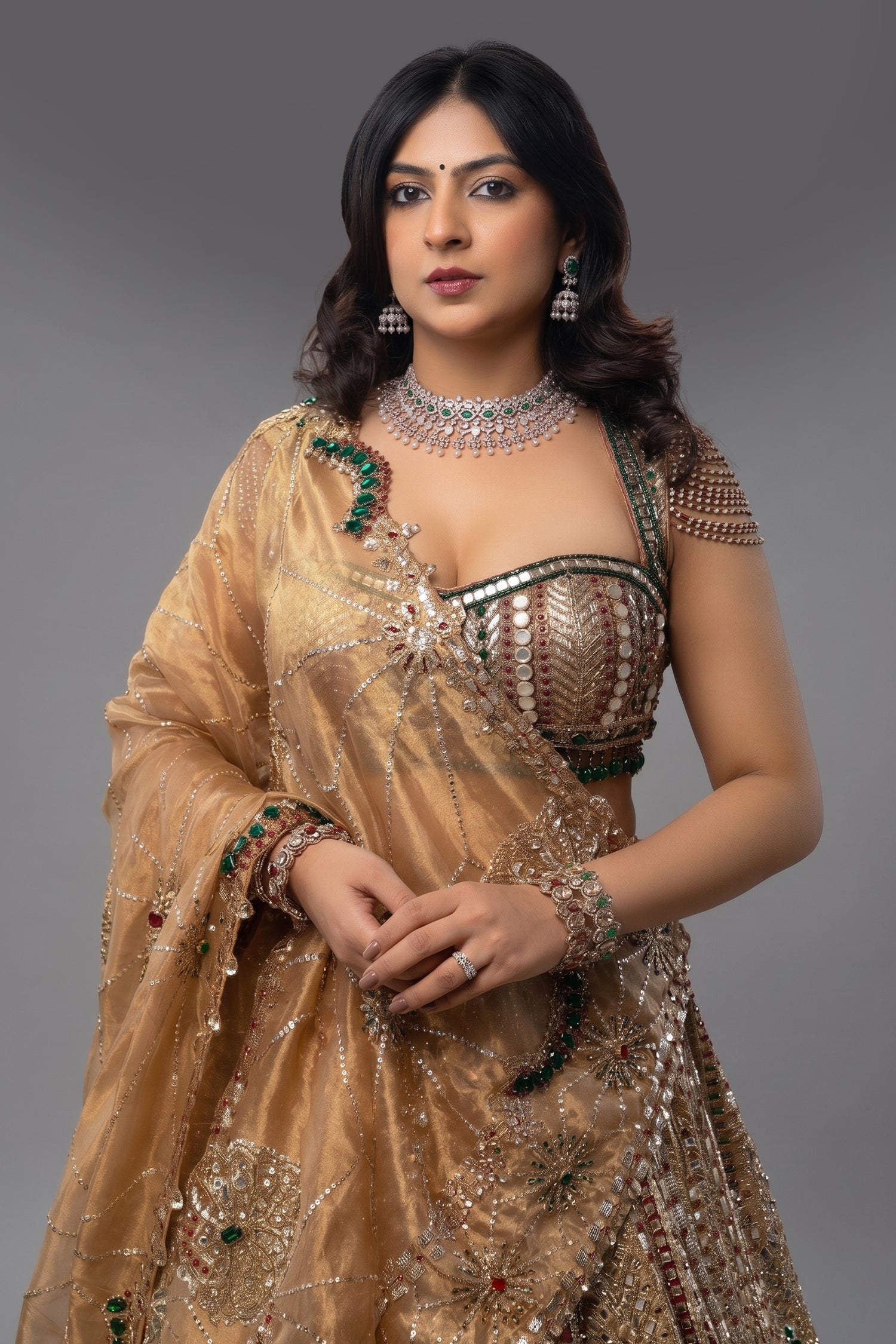 Golden Tissue Silk Metallic Worked Designer Lehenga Secondary image