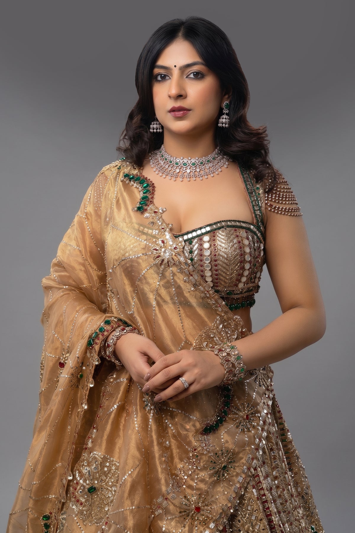 Golden Tissue Silk Metallic Worked Designer Lehenga - gold silk saree