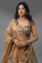 Golden Tissue Silk Metallic Worked Designer Lehenga - gold silk saree