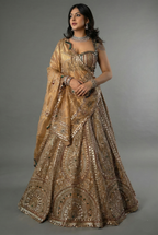 Golden Tissue Silk Metallic Worked Designer Lehenga - gold silk saree