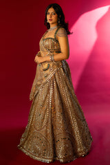 Golden Tissue Silk Metallic Worked Designer Lehenga