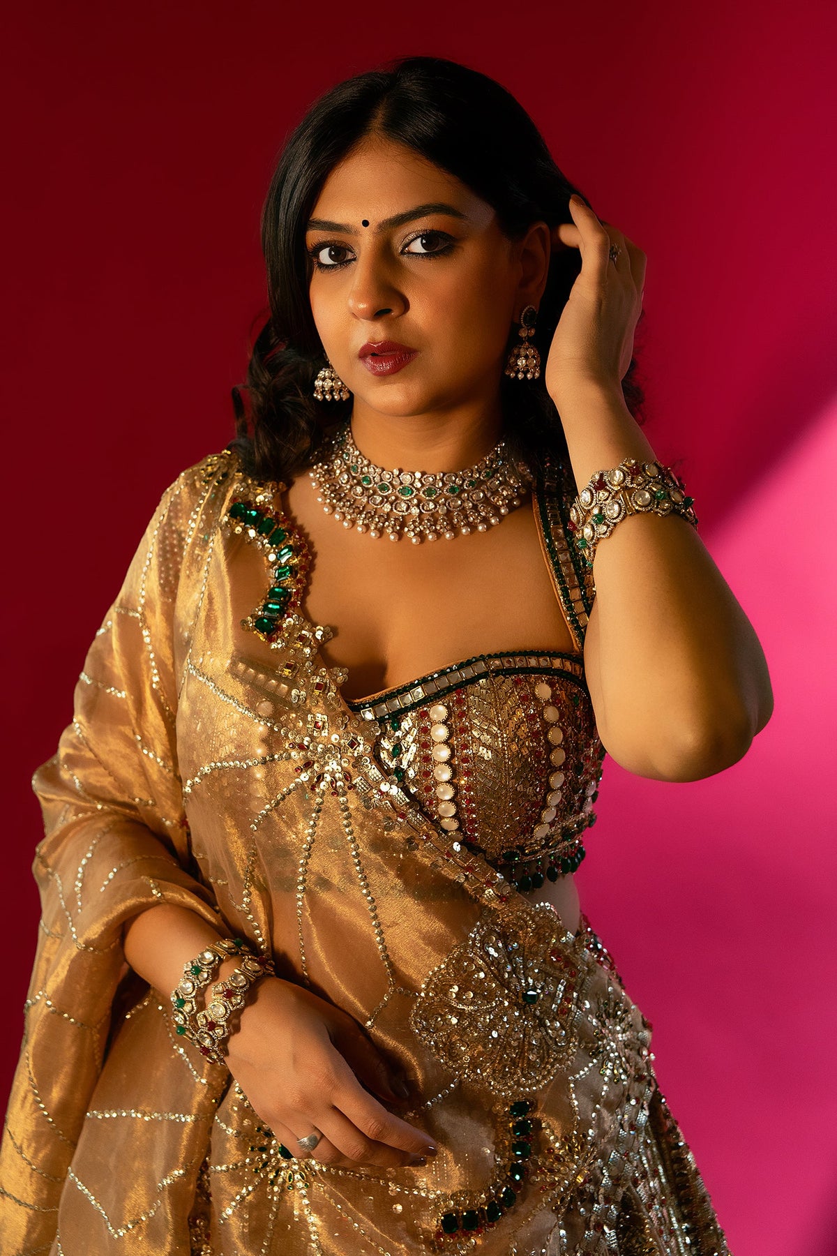 Golden Tissue Silk Metallic Worked Designer Lehenga - gold silk saree