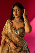 Golden Tissue Silk Metallic Worked Designer Lehenga - gold silk saree