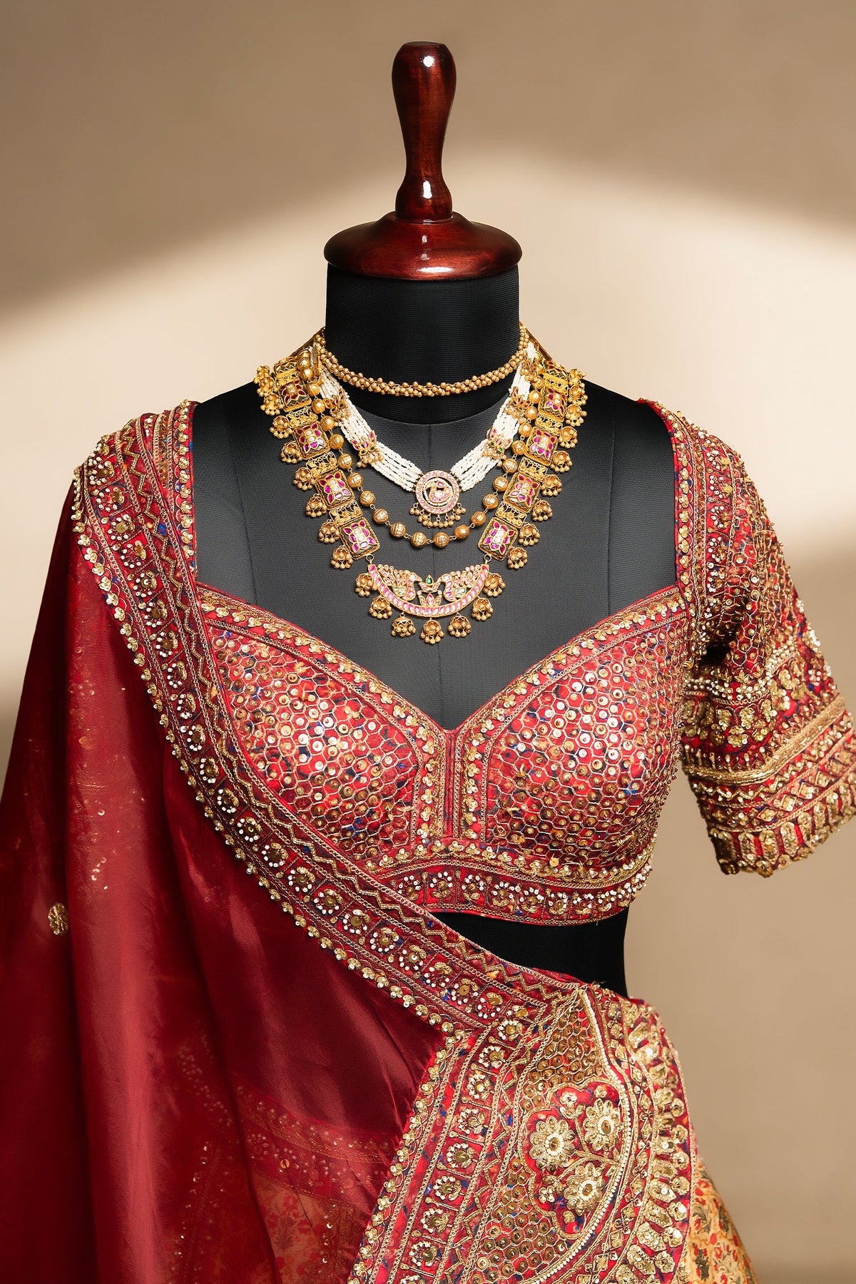 Golden Matka Silk Printed Lehenga with Contrast Scallop Border - gold silk saree