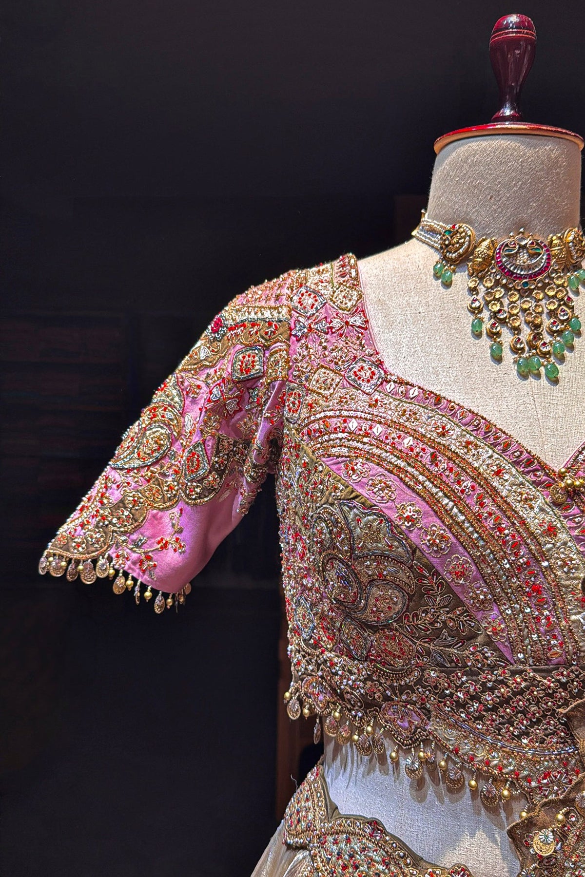 Golden Tissue Silk Desginer Embroidered and Zardosi Patch Worked Lehenga - red silk saree embroidered