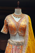 Multi Colored Tissue Silk Desginer Beaded and Zardosi Worked Lehenga - red silk saree