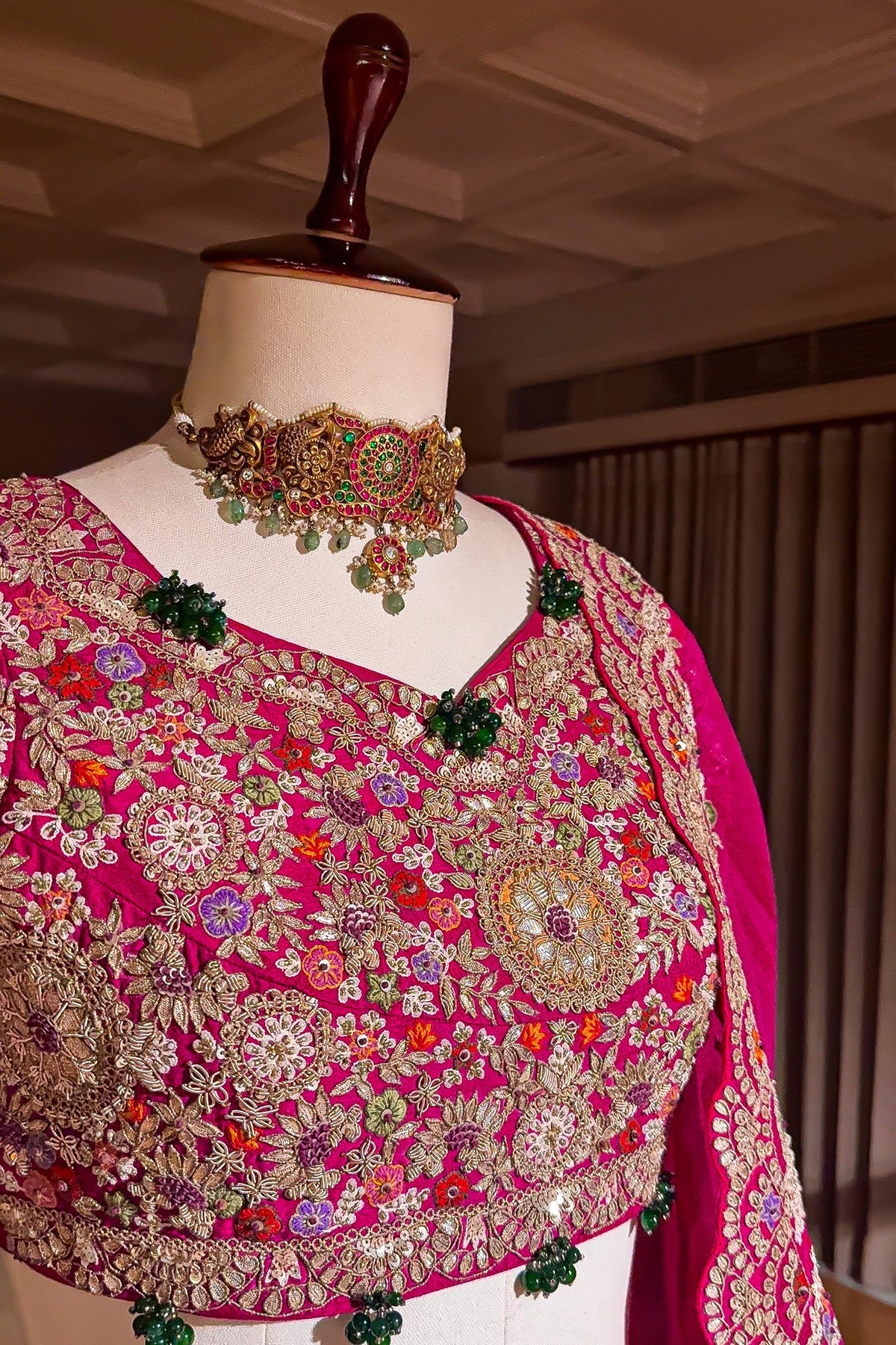 Pink Organza Lehenga with Beads and Zardosi Worked Peacock Motif Butta - pink organza saree