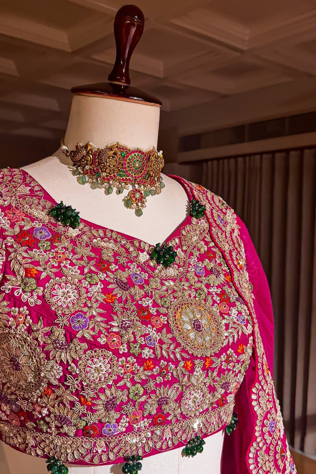 Pink Organza Lehenga with Beads and Zardosi Worked Peacock Motif Butta - pink organza saree