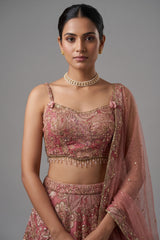 Pink Tissue Organza Floral Printed Lehenga with Cutdana Sequin Work - pink organza saree