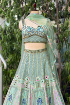 Pista Green Silk Sequin and Cutdana Worked Lehenga - green silk saree