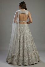 Ivory White Net Cutdana and Sequin Work Designer Lehenga with Warp Style Blouse - white net saree