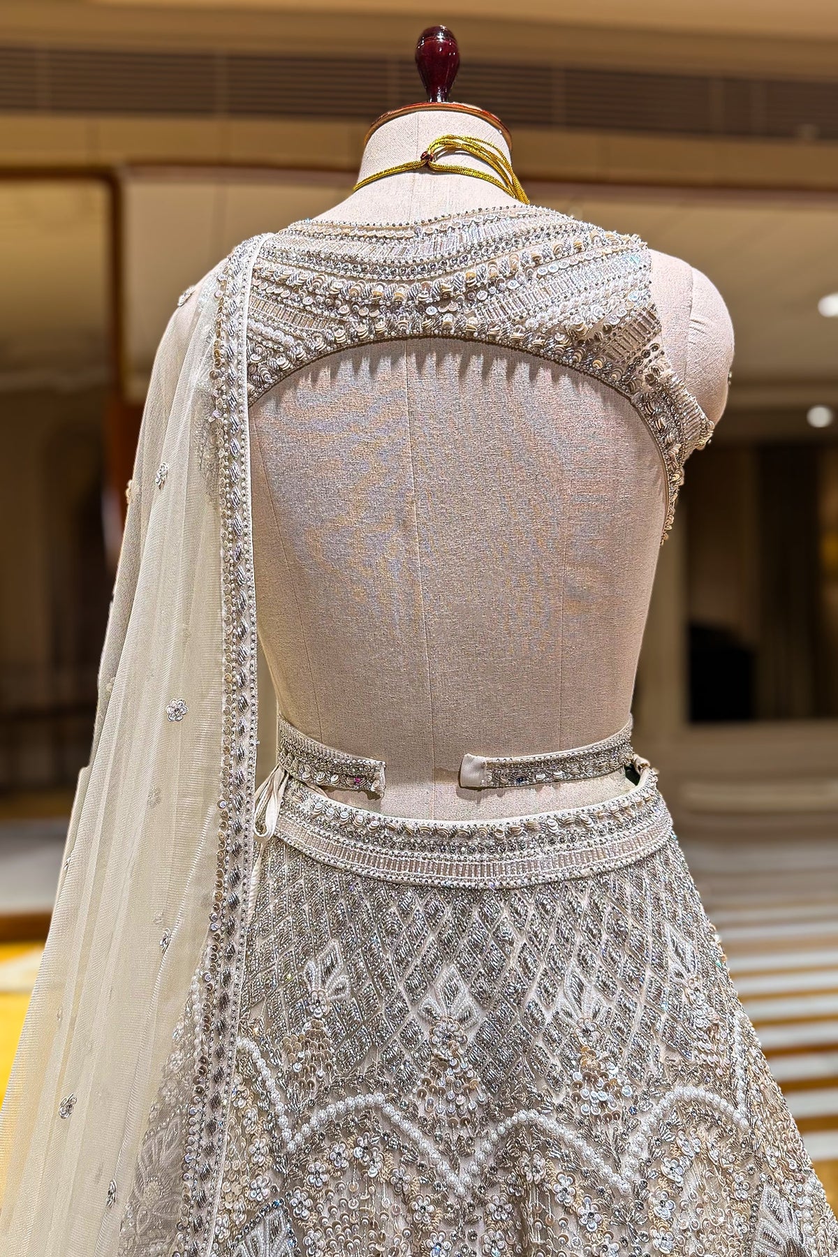 Ivory White Net Cutdana and Sequin Work Designer Lehenga with Warp Style Blouse - white net saree