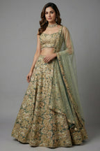 Green Tissue Organza Floral Printed Lehenga with Cutdana Sequin Work - green organza saree