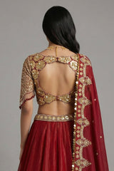 Maroon Glass Tissue Organza Lehenga with Sequin Work