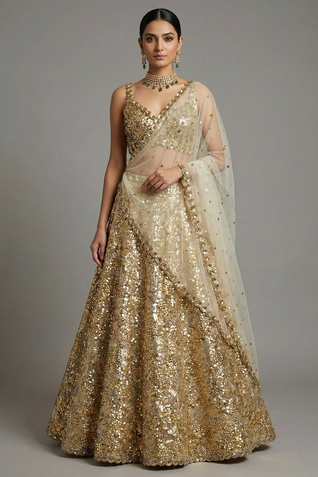 Golden Organza Designer Lehenga - gold organza saree