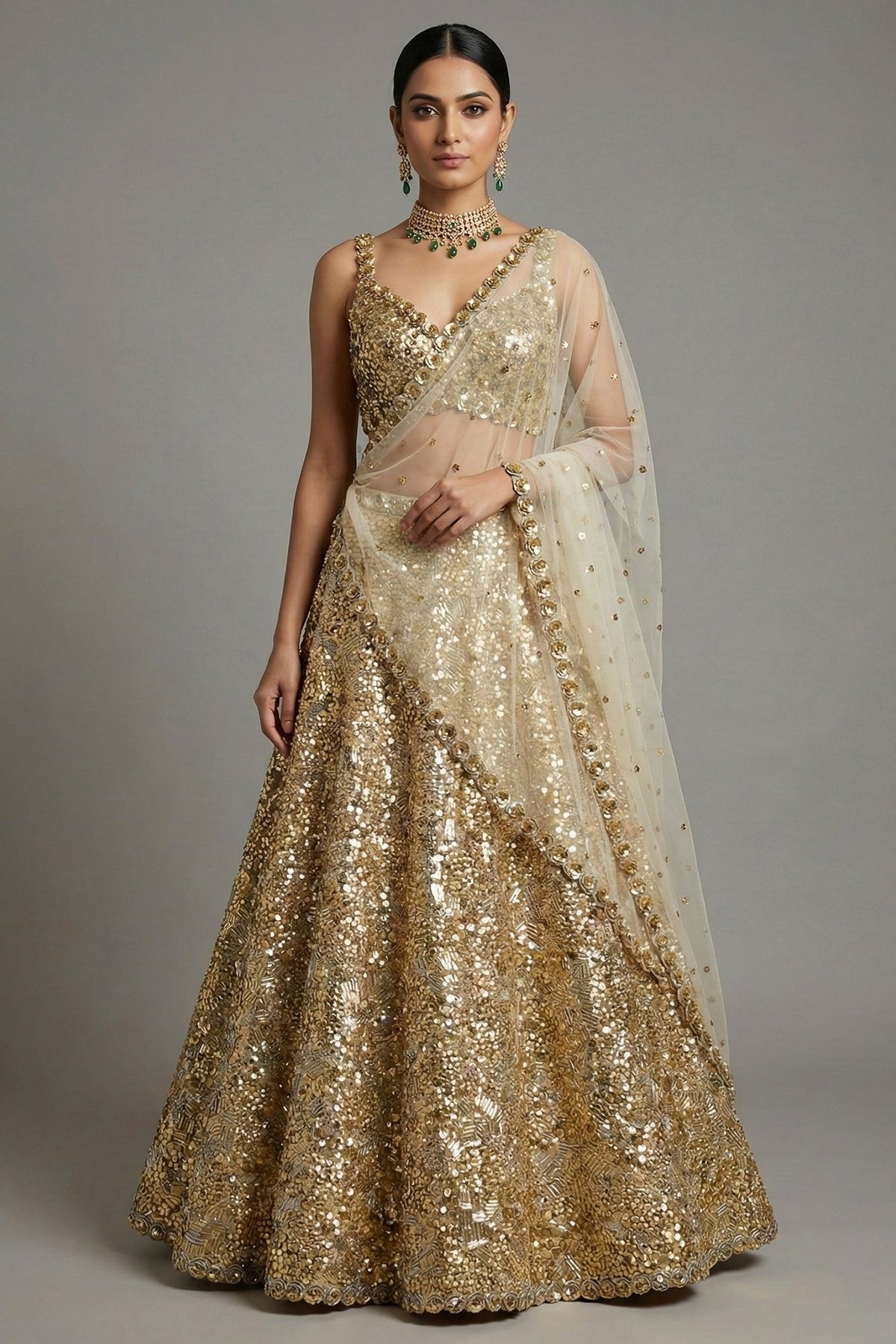 Golden Organza Designer Lehenga