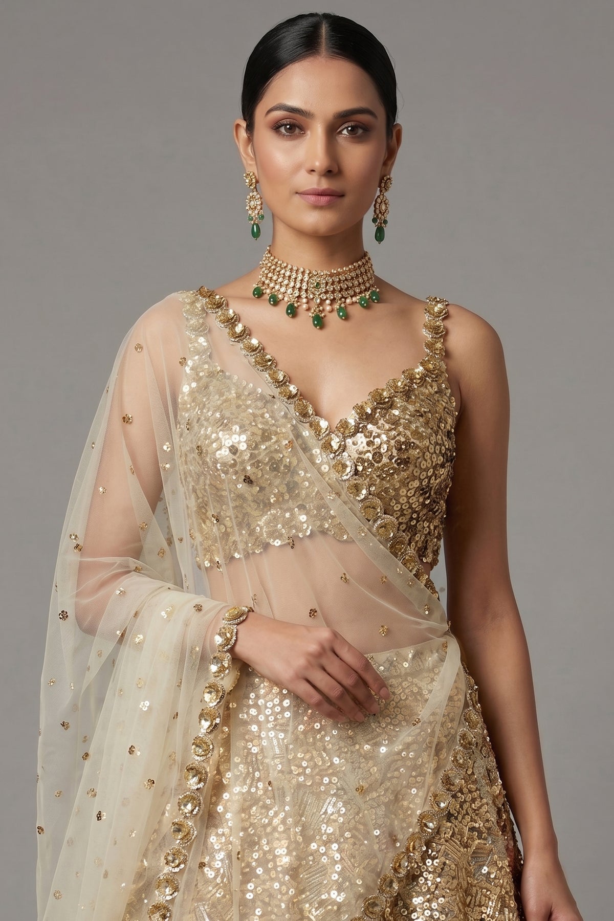 Golden Organza Designer Lehenga - gold organza saree