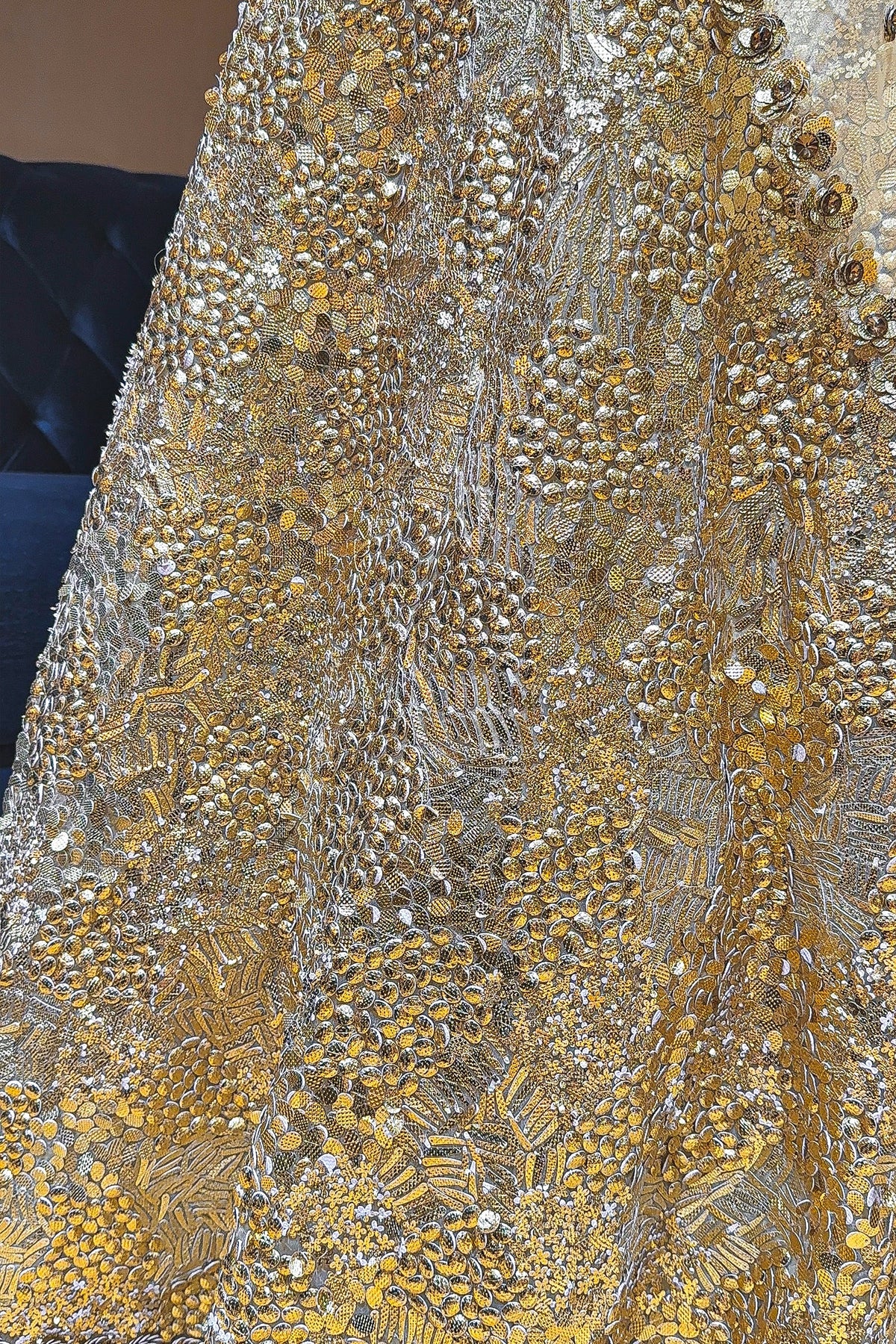 Golden Organza Designer Lehenga - gold organza saree