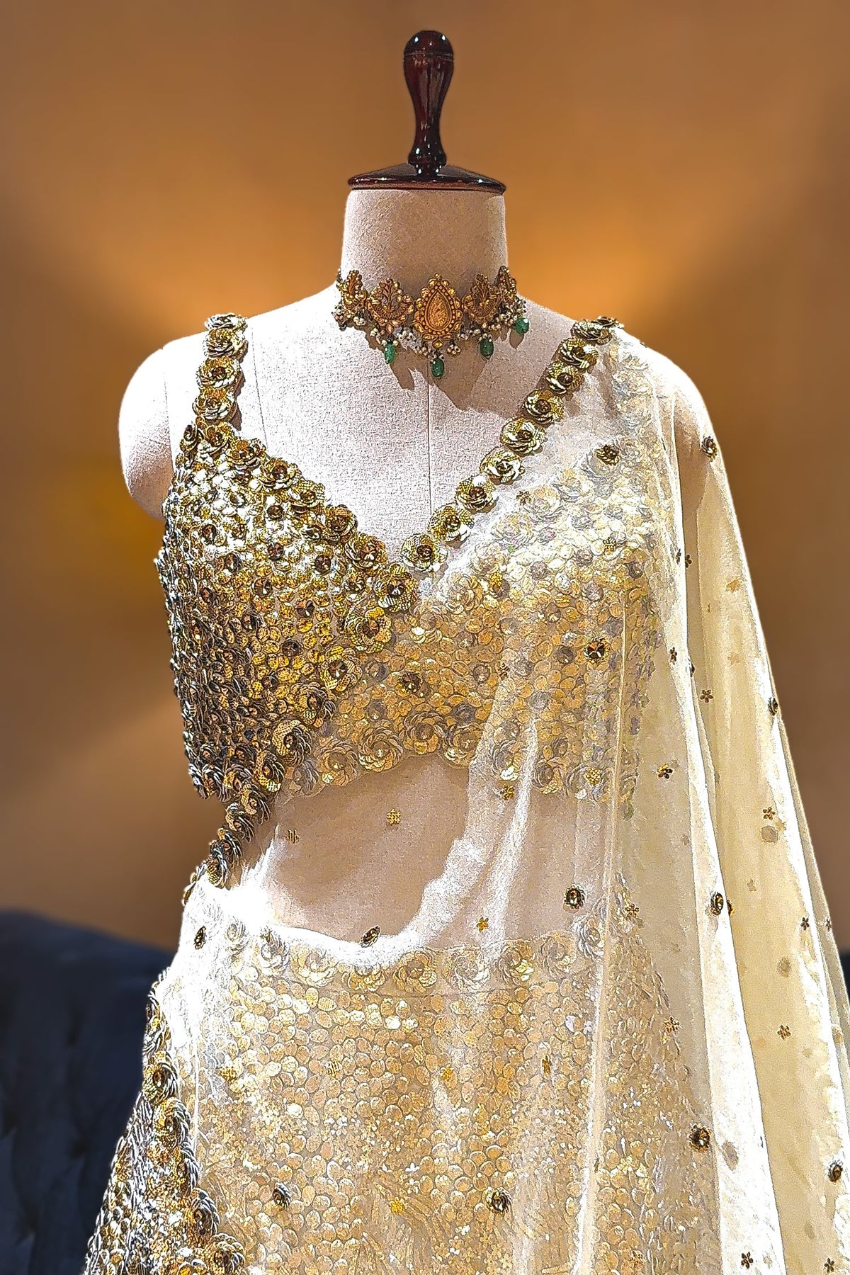 Golden Organza Designer Lehenga - gold organza saree