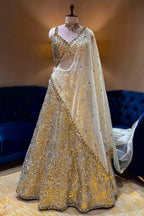 Golden Organza Designer Lehenga - gold organza saree