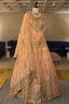 Blush Peach Tissue Embroidered Lehenga with Peplum Blouse - red saree embroidered