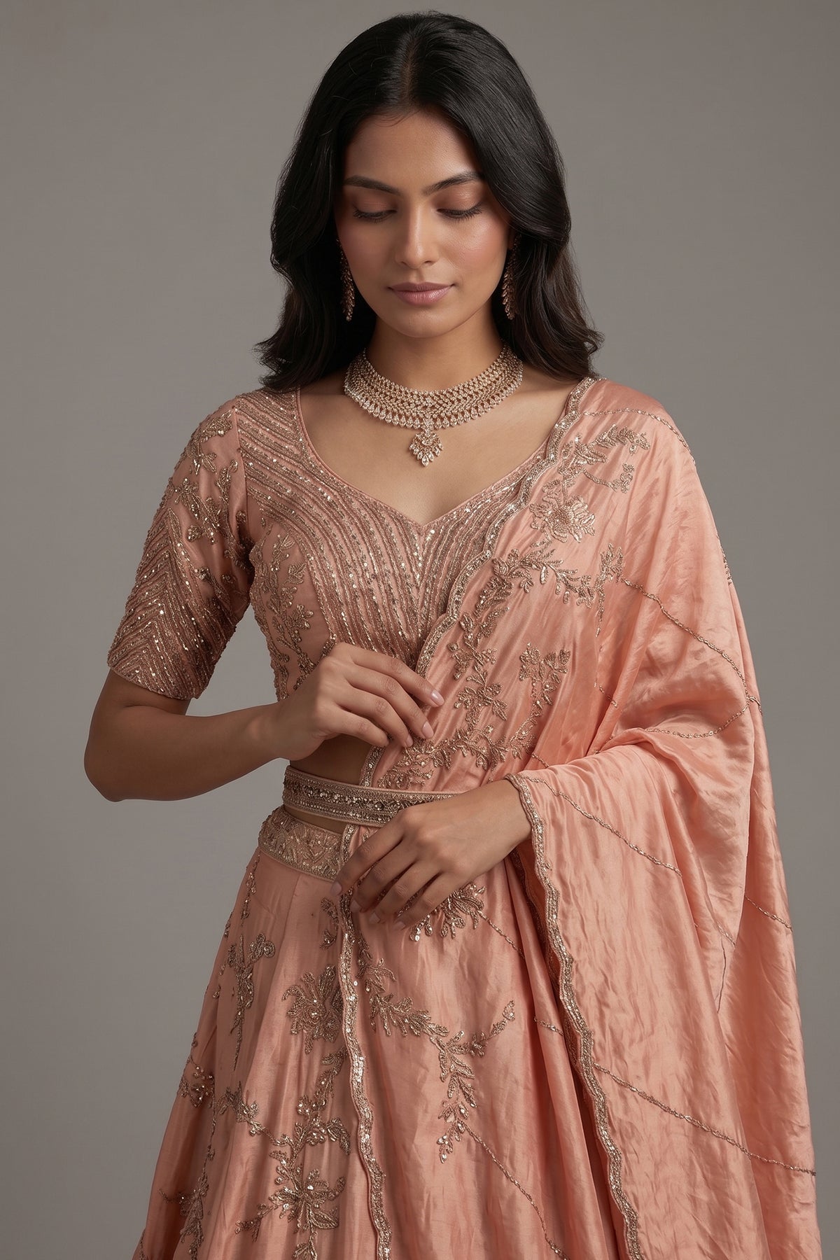 Pink Satin Silk Embroidered Designer Lehenga - red silk saree embroidered