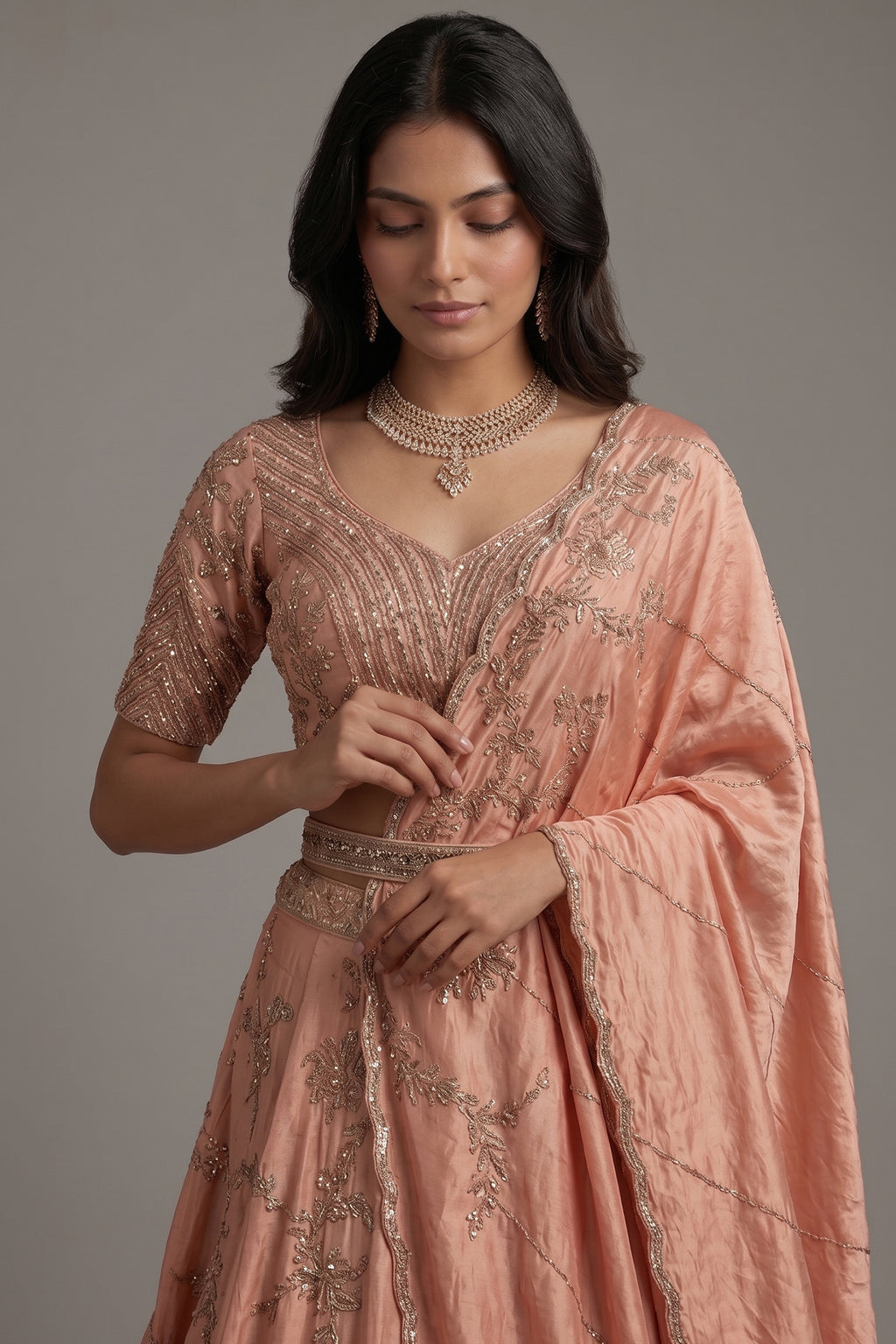 Pink Satin Silk Embroidered Designer Lehenga - red silk saree embroidered