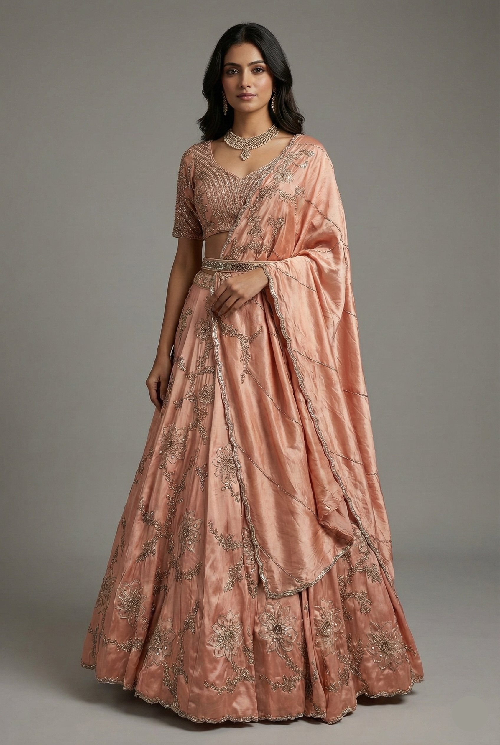 Pink Satin Silk Embroidered Designer Lehenga - red silk saree embroidered Main image