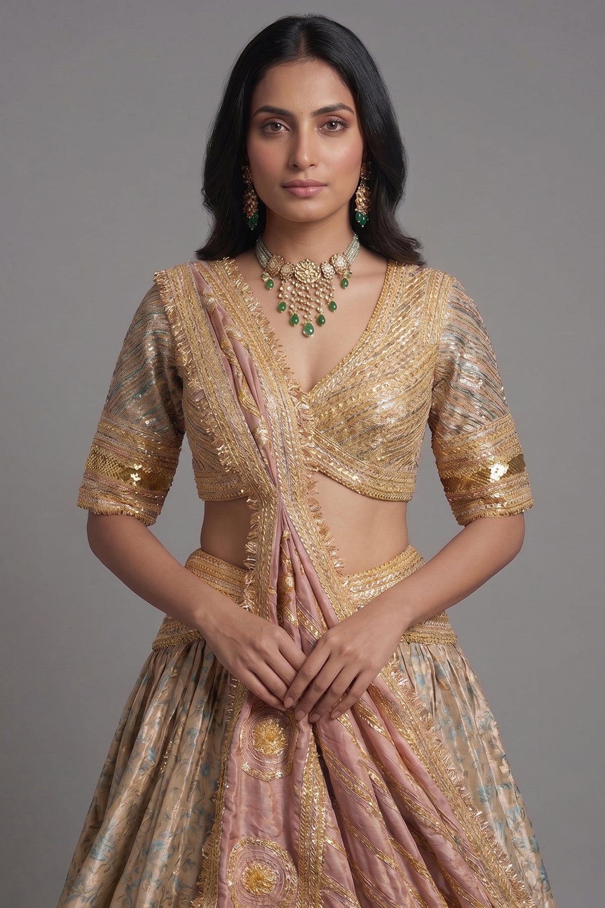 Golden Tissue Silk Plain Lehenga with Designer Blouse - gold silk saree