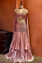 Radiant Blush Fish-Cut Lehenga with Crystal Embellished Choli - blush saree holi