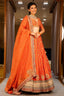 Orange Matka Silk Sequin Embroidered Lehenga - red silk saree embroidered