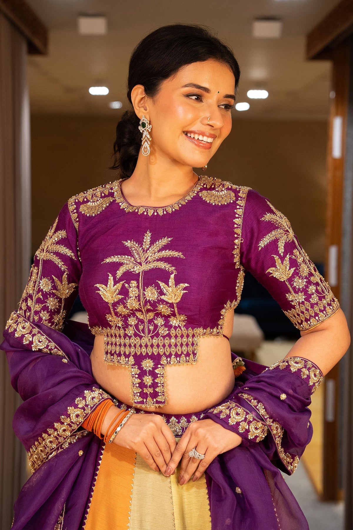 Multi Colored Matka Silk Lehenga with Zari Embroidered and Sequin Work - red silk saree embroidered