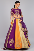Multi Colored Matka Silk Lehenga with Zari Embroidered and Sequin Work - red silk saree embroidered