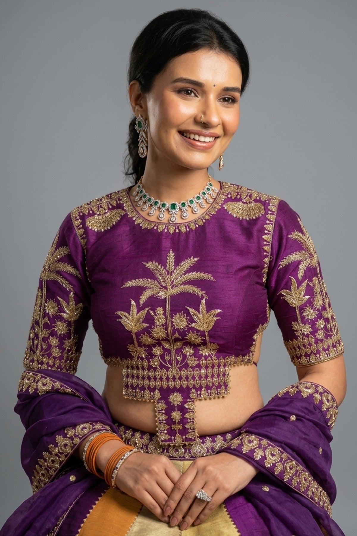 Multi Colored Matka Silk Lehenga with Zari Embroidered and Sequin Work - red silk saree embroidered