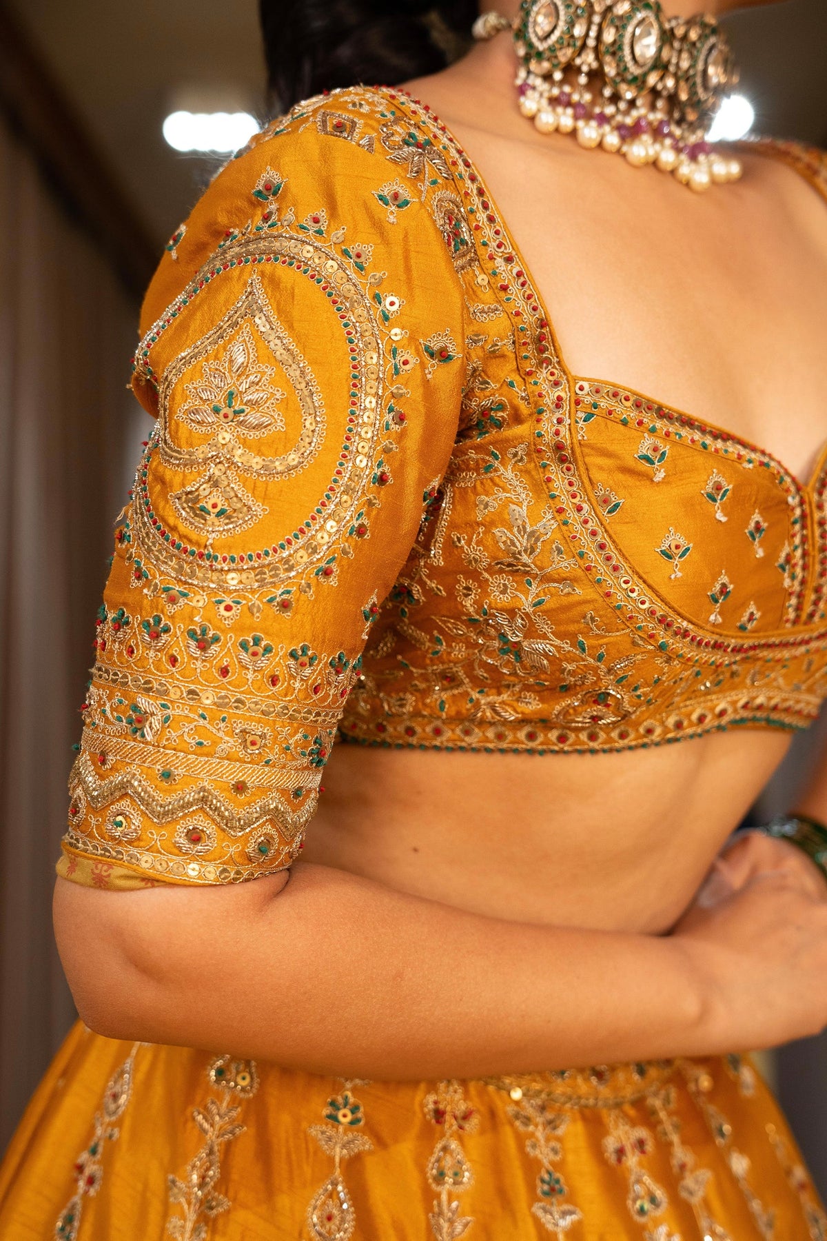 Yellow Silk Sequinned and Embroidered Lehenga - red silk saree embroidered