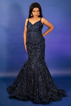 Blue Net Sequinned and Cutdana Worked Fish Cut Lehenga with Corset - blue net saree