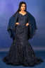 Blue Net Sequinned and Cutdana Worked Fish Cut Lehenga with Corset - blue net saree
