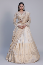 Golden Tissue Pleated Lehenga with Sequin and Bead Work Blouse - gold saree